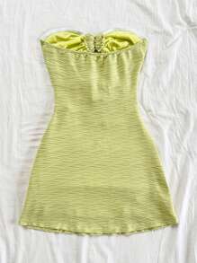 Soleia Vacation Sleeveless Hollow-Out Patchwork Metal Buckle Textured Fabric Fitted Mini Dress, Suitable For Vacation, Music Festival, Bohemian, Holiday Date, Afternoon Tea,Summer Dresses For Women - Mustard Yellow - View 2