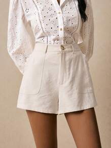 Poéselle Shorts in lino, shorts da donna, comodi e traspiranti, pantaloncini casual e versatili a tinta unita da donna per le vacanze, il tessuto è comodo e traspirante, rendendolo un must have per l'estate