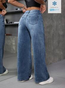 SHEIN ICON 女式宽松V领低腰口袋阔腿牛仔裤