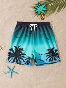 SHEIN Boys' Cute Printed Swimming Trunks, Beach & Pool Vacation Style Young Boys Clothing 4t Beach Clothes For Boys Beach Wear For Boys Beach Shorts For Boys Teen Boys Beach Clothes - Blue - View 1