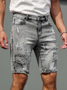 Manfinity LEGND Men's Casual Distressed Denim Shorts, Summer Ripped Jean Shorts Men
