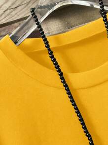 Camiseta de cuello redondo de manga corta de unicolor talla grande, de moda para el verano - Amarillo - Ver 4