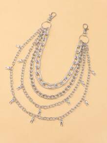 ROMWE Grunge Punk 1 Pc Punk Vintage Multilayer Rivet Alloy Waist Chain, Metal Teeth Pendant Pants Chain, - Silver - View 2