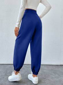 SHEIN PETITE Cone Shaped Women Suit Pants With Detailed Waist - Royal Blue - View 2
