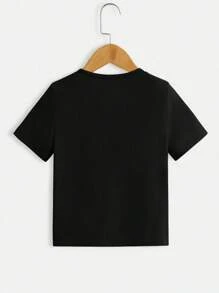 SHEIN Explorewe T-shirt confortable avec imprimé graphique de football à design cœur, pour garçon casual, été - Noir - Voir 2