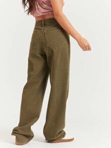 WESTFADE 优质91%纯棉90年代直筒牛仔裤 - 綠色 - 查看 2