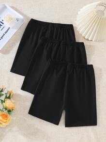 3 pièces/Set Shorts leggings élastiques polyvalents tout-allant/de sortie noirs pour filles