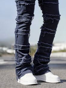 Manfinity Homme Men's Denim Skinny Hoof Cargo Jeans, Fashionable For Summer - Navy Blue - View 4