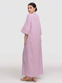 Veilorie Damen langärmeliges, gestreiftes, knopfvorderseite Lässig Kleid, Frühling Herbst, bescheidenes Maxikleid perfekt für Strand/Lässig/Urlaub/Zuhause/Schule und alltägliches Lässig Tragen