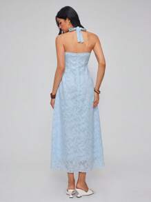 Roylia Powder Blue Jacquard V-Neck Long Dress