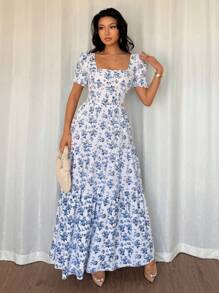 Rafferiza 女士时尚优雅刺绣印花连衣裙