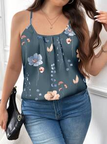 SHEIN Frenchy Plus Size Casual Elegant Floral Print Camisole Suitable For Summer - Multicolor - View 5