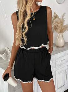 Easowa Trang phục hai mảnh dành cho phụ nữ mặc hàng ngày - màu đen - Xem 7