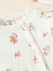 SHEIN Playful Pals Baby Girl Casual Ditsy Floral Puff Sleeve Romper, Summer