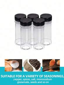 SHEIN Basic living 2/4/14pcs/1 Set Of Plastic Spice Jars With Clip Covers, Kitchen Storage Racks, Label Kits, Asymmetrical Stickers, Blackboard Stickers, PVC Waterproof Self-Adhesive Seasoning Jar Labels, Double Lid Seasoning Jars, Kitchen Household Salt, Monosodium Glutamate Seasoning Bottles, Sealed Moisture-Proof Large Caliber Transparent Measurable Seasoning Bottle Storage Racks, Simple Bottle Mouth Clip Food Clip Kitchen Clip Two-Color Plastic