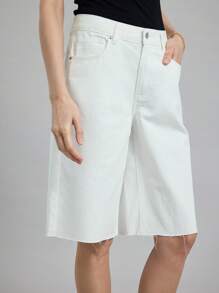 Ontre Women's White Denim Shorts Low Rise Bermuda Shorts Casual Old Money Style Summer Office - White - View 4