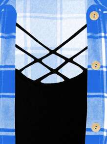 SHEIN LUNE 大码女式夏季格子拼布短袖休闲T恤（二合一设计）图案T恤女式上衣 - 彩色 - 查看 4