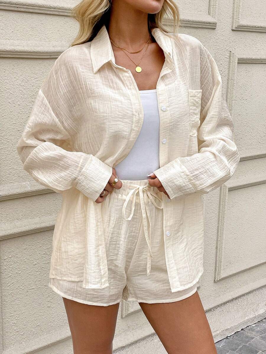SHEIN LUNE Women Two Pieces Outfits For Daily Wear Women Summer Clothes Brunch Outfits For Women Vacation Two Pieces Set European Summer Airport Outfit For Women - Apricot - View 1