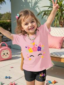 SHEIN Leap Crew Baby Girl Casual Simple Short Sleeve 2 Pieces Set, Suitable For Spring/Summer - Multicolor - View 8