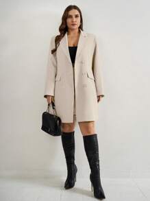 EURMUSE Double-Breasted Suit Jacket And Skirt Set - Beige - View 3