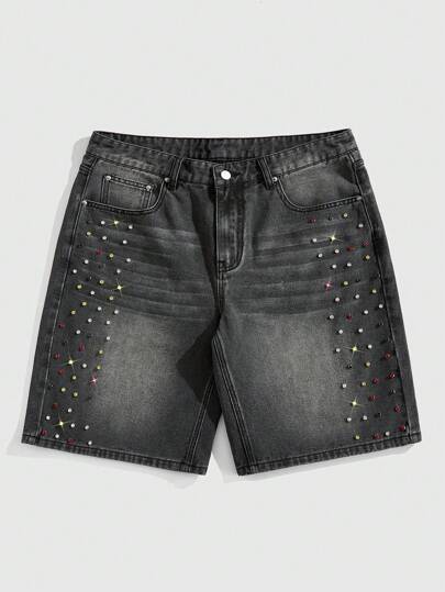 Street Life Men's Colorful Diamond Loose Denim Shorts Jorts