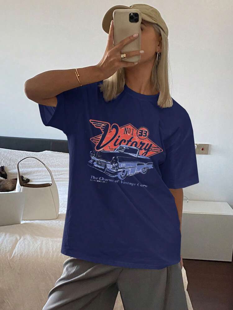 Solid Color Round Neck Long Loose Short Sleeve Women T-Shirt Summer Graphic Tee Oversized T-Shirt,Back To School Clothes