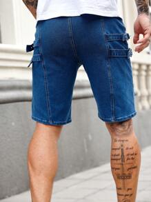 Manfinity Homme 男式深蓝色水洗牛仔弹力紧身街头风格短裤 - 深色水洗藍 - 查看 2