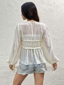 SHEIN EZwear 女士薄款纯色长袖夹克，简约时尚，适合夏季 - 奶油色 - 查看 2