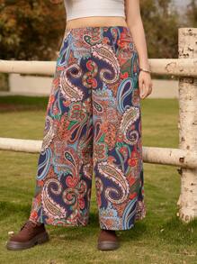 LanaWest Plus Size Women Woven Floral Print Pants, Casual Spring/Summer Vacation Wide Leg Trousers Fall Cloth For Women