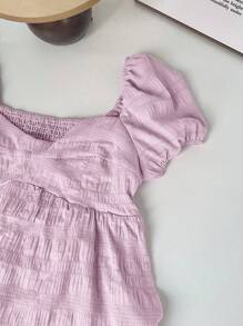 SHEIN Unity 女式红色短袖衬衫，高科技材料制造，方领，收腰，纽扣设计 - 淡紫色 - 查看 5