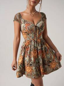 SHEIN ICON Váy Mini In Họa Tiết Cho Nữ, Thời Trang Mùa Hè - Nhiều màu - Xem 7