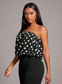 SHEIN SXY Top a fascia con stampa a pois alla moda per donna, abbigliamento da vacanza estiva
