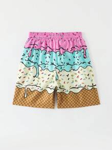 Tween Boy's Ice Cream Print Beach Shorts, Patterned Kids Summer Clothes Shorts Girls Clothes For Beach Cloths For Summer Kids Shorts Boy Clothes For Kids Shorts Summer Clothes Shorts Kids Summer Holiday