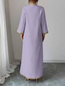 Elenzga 女士优雅V领刺绣蕾丝拼布开衩下摆长款连衣裙