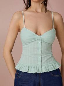 Enchnt Top romantic de primăvară/vară pentru femei, verde mentă, cu fundă pe piept, cu tiv cu volane, drăguț, dulce, sexy și la modă, pentru vacanță, întâlniri, sărbători, petrecere, absolvire și invitați la nuntă, concerte, festivaluri, femei de Paște, topuri de vară pentru femei, vară - Verde - Vizualizare 1