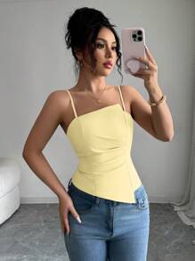 Elenzga 女士优雅褶皱设计吊带背心