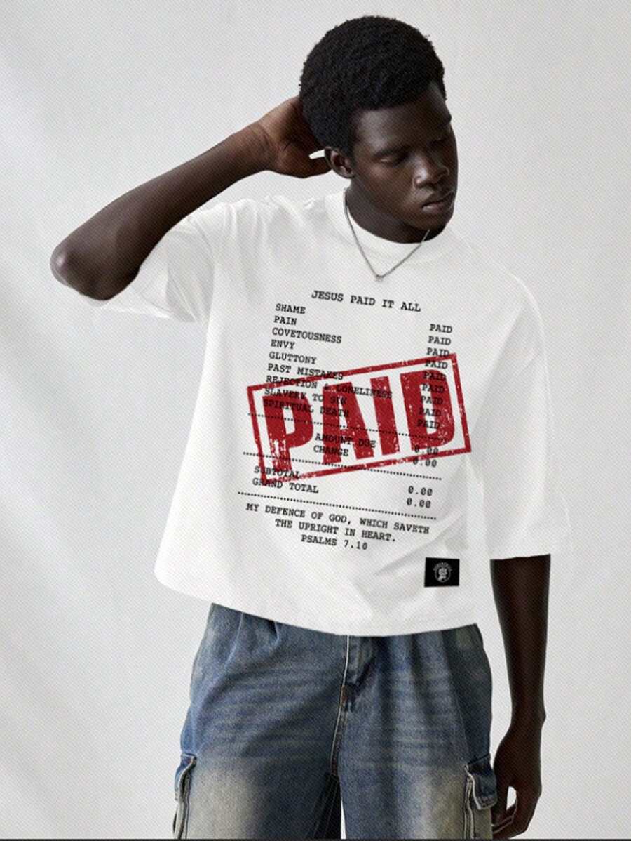 SWAVVY Standard Fit Men's White Boxy Cropped T-Shirt, Summer - White - View 1