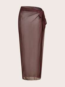 Swim Oasis 1set Women Metal Decor Hollow Out Halter One-Piece Swimsuit Top With Matching Sarong Wrap & Skirt Swimsuit Set, For Vacation For Summer