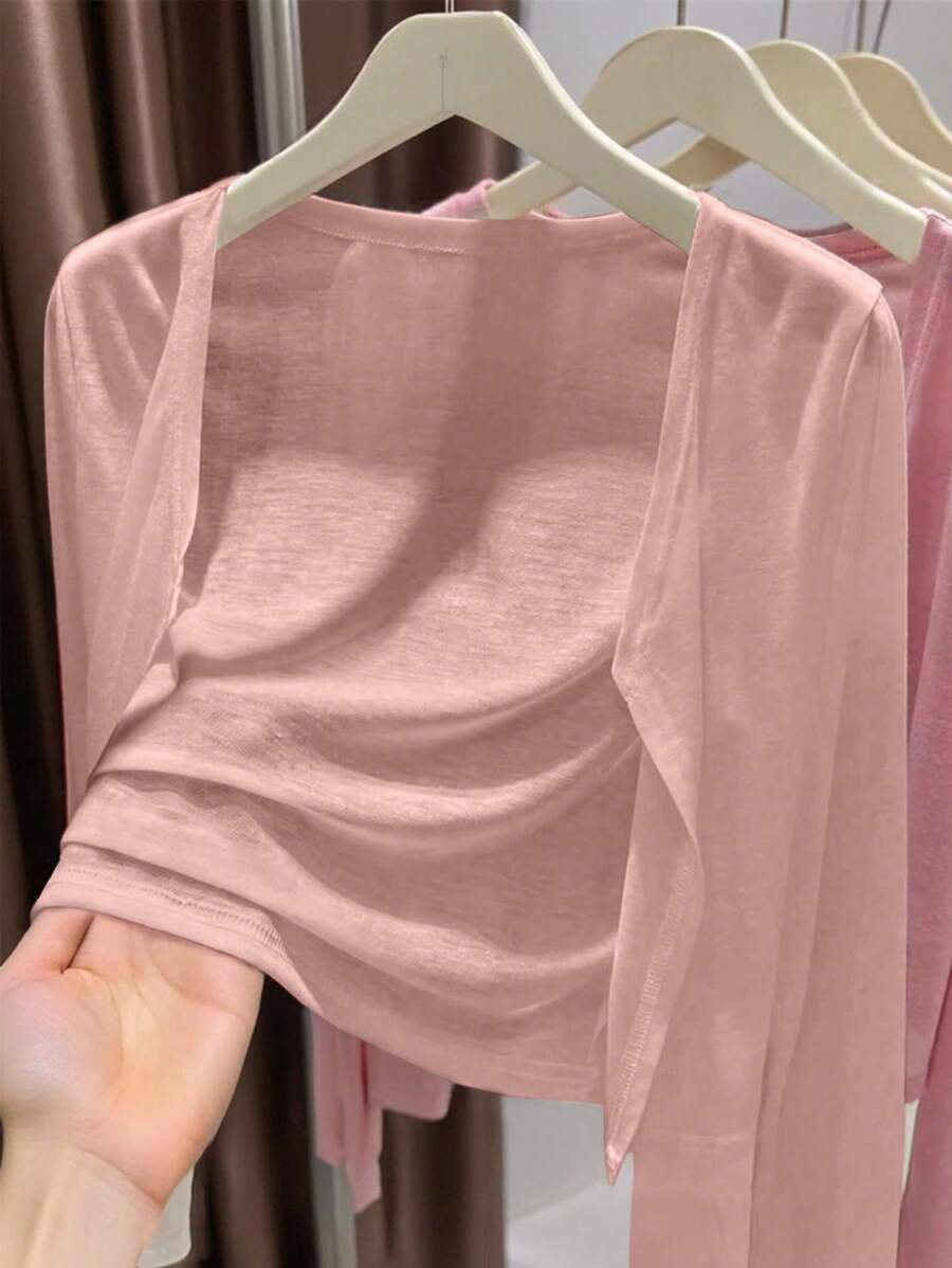 INAWLY Women's Plain Lightweight Casual Cardigan For Spring And Summer Fall Winter Cloth For Women - Pink - View 1