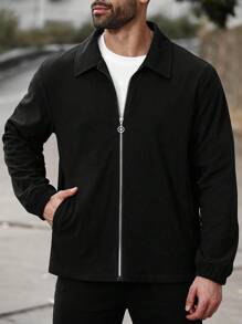 Manfinity Homme Áo khoác mùa hè cỡ lớn cho nam, Thời trang, Vải nhung kẻ, Thu/Đông - màu đen - Xem 5