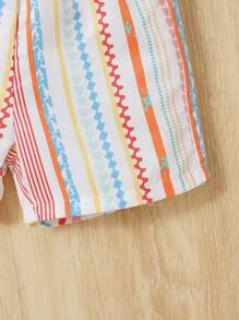 4pcs Infant Boys' Cute Bohemian Gentleman Outfit Set,White Shirt,Printed Vest,Bib Shorts&Sun Hat,Summer Holiday,Vacation Party Outdoor,Elegant Style - Multicolor - View 7