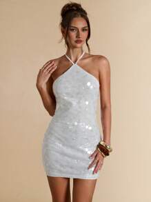 SHEIN BAE 女士性感露背度假亮片迷你连衣裙夏季 - 彩色 - 查看 7