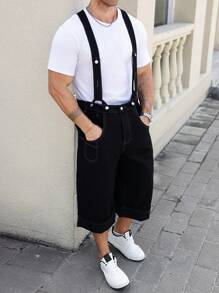 Manfinity Homme Plus Size Men's Black Denim Bib Overalls With Multiple Pockets