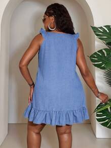 Slaydiva Plus Size Sexy Loose Mini Denim Dress, Blue Summer Outfits For Women Summer Dresses For Women Summer Dress Summer Vacation Outfits Women Denim Dress Plus Size Dresses  Cowgirl Outfits For Women - Medium Wash - View 3