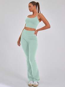 Musera Sport High Waisted Sculpt Flare Sports Leggings Only,Padel, Tennis, Pickleball Gym Fitness - Mist Green - View 3