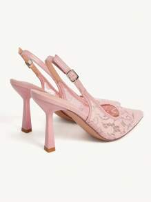 CUCCOO CHICEST Women's Elegant Romantic Shallow Pink Net Yarn Embroidered Lace Square Toe Thin High Heel Slip-On Shoes, Suitable For Bride, Bridesmaid, Afternoon Tea, Date, Party, Wedding Season - Pink - View 10