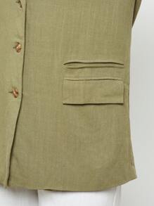 AiiRZ Blazer con aspecto de lino, solapa grande, doble bolsillo de solapa al frente - Verde - Ver 4