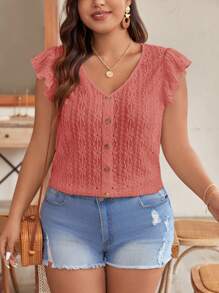 SHEIN Frenchy Áo thun tay lỡ thêu rỗng màu trơn mùa hè - Màu Hồng  Dưa hấu - Xem 3