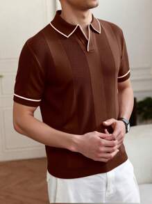 Manfinity Homme Men's Knitted Short Sleeve Sweater, Fashionable For Summer Polo T Shirt Men