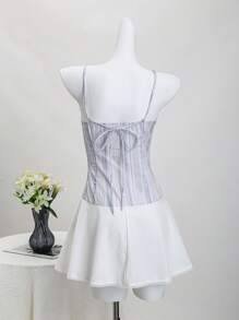 SHEIN Unity Vestido de tirantes con volantes en el bajo, estampado patchwork a rayas de colores dulces - Multicolor - Ver 2